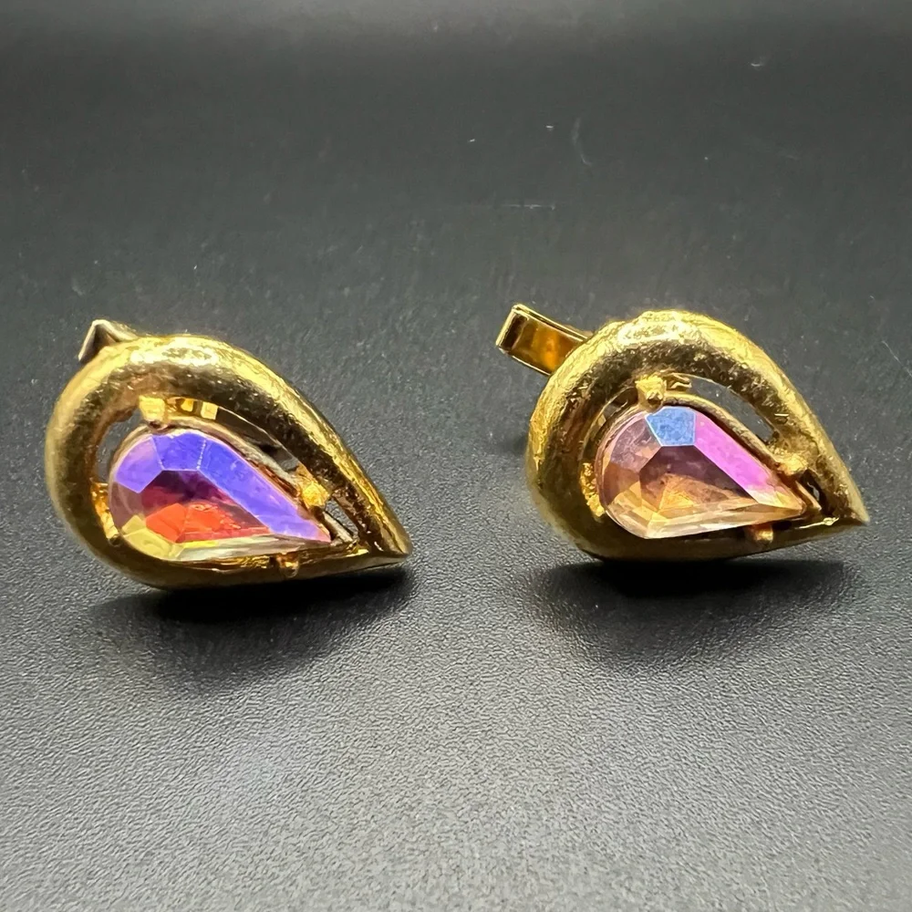 Vintage Gold Tn Shirt Teardrop Cufflinks Blue Purple Tourmaline Stone - Picture 1 of 3